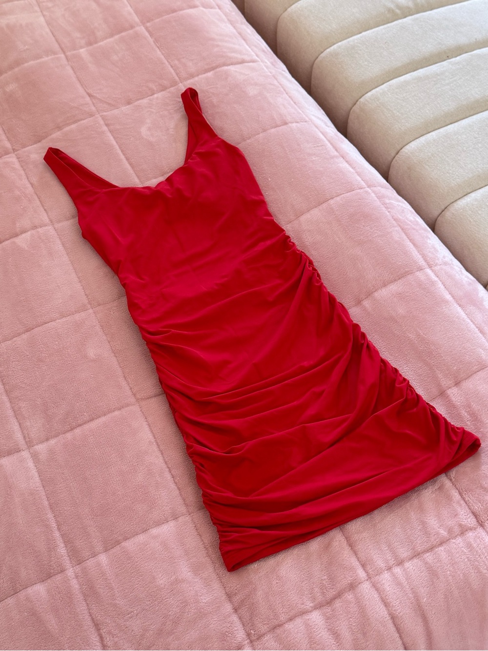 Bright Red Twist-Front Ruched Mini Dress - Picture 3 of 5